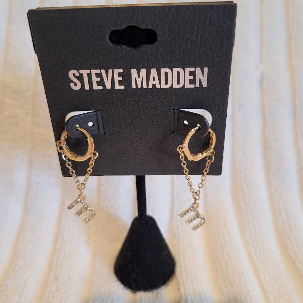 Steve Madden Women's Chain and Casted Stone "m" Letter Initial Earrings …